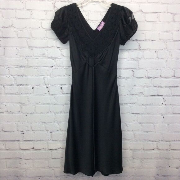 Vivienne Tam Slip Dress Women's Sz 2 Black 100% Silk Geometric Accent V-Neck Tie - Picture 1 of 12